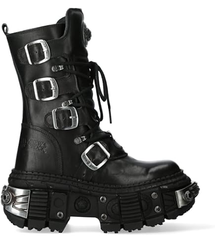 Amazon.com | New Rock Unisex M.727-S1 Black Leather Boots Skull